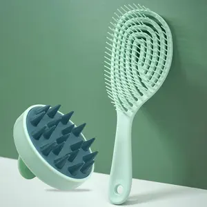 Heatless Styling Tool, 2 Counts Silicone Shampoo Brush & Hollow Out Hair Brush Set, Scalp Massage Combs & Hair Styling Detangler Set, Fast Blow Drying Detangling Tool For Wet Dry Curly Hair, Hair Care Comb