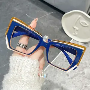 Vintage Cat Eye Colorblock Reading Glasses, Anti-Blue Light Unisex High Quality Eyewear, Suitable for Computer Phone Daily Commute