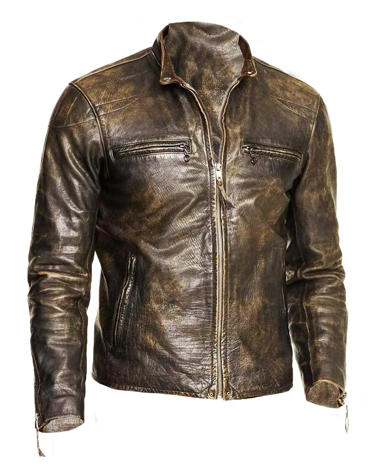 MotorCycleJackets Men’s Dark Brown Distressed Leather Motorcycle Jacket