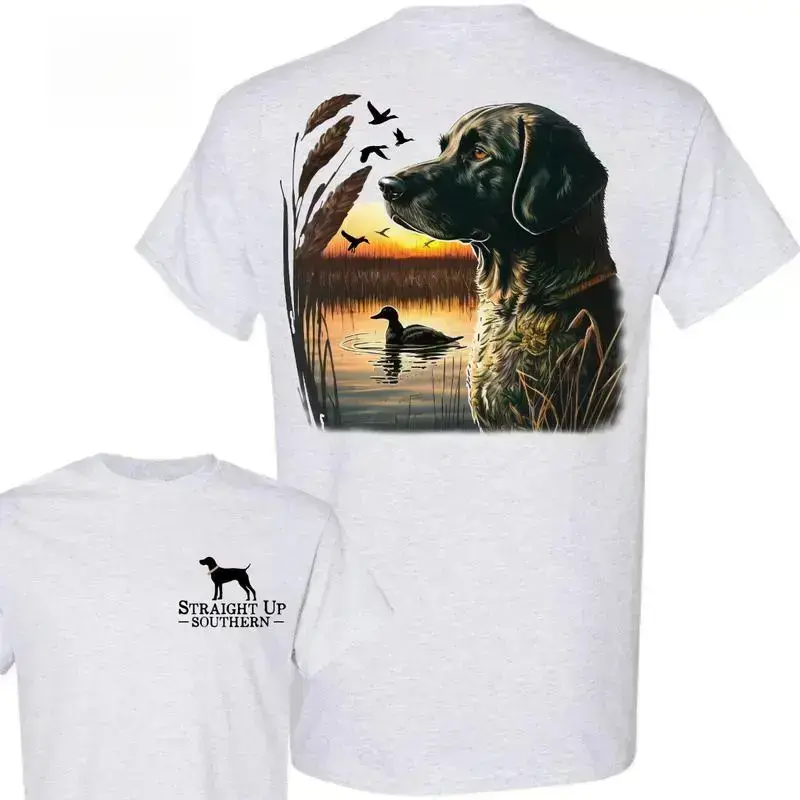 Straight Up Southern T-Shirt - Featuring A Hunting Dog And Sunset Scene , Rustic Outdoor-Themed Apparel , Casual Wear For Men And Women , Perfect For Hunting Enthusiasts And Nature Lovers Menswear, Trending Shirt