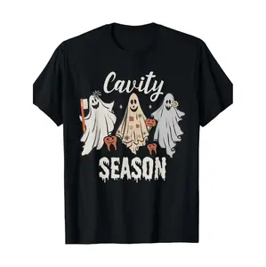 Funny Halloween T-Shirt Featuring Dental Ghosts and Toothbrushes for Cavity Season