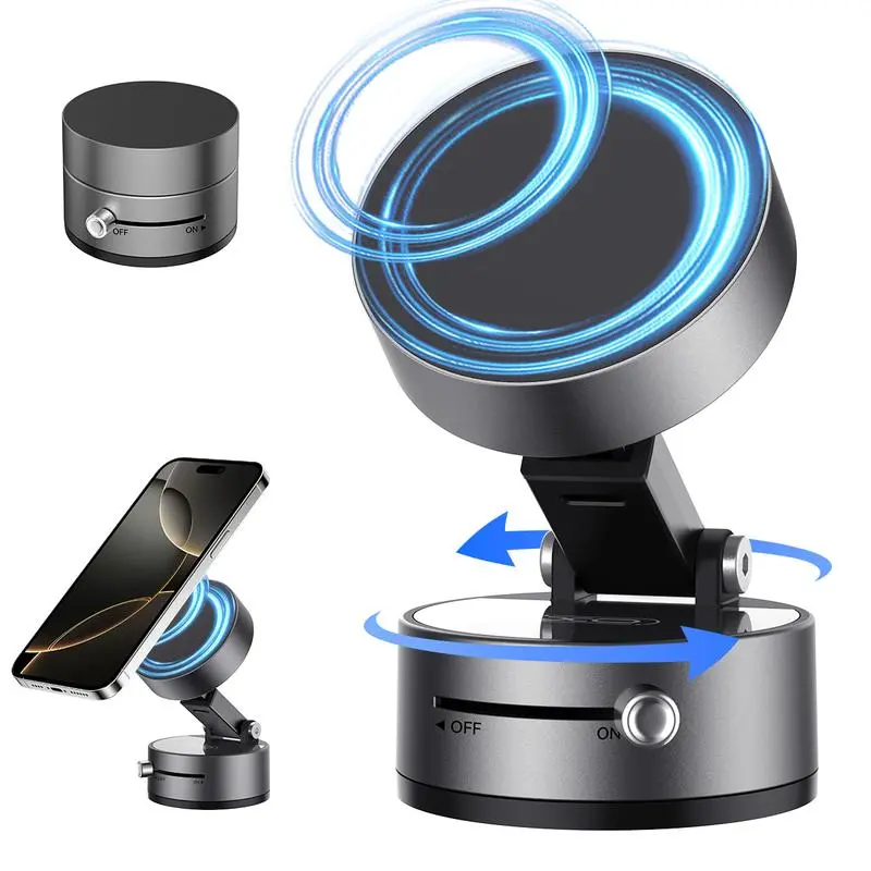 360° Suction Magnetic Phone Mount - Foldable, Adjustable, Compatible with All Phones, Strong Magnetic Base & High-Performance Vacuum Suction Cup