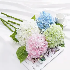 Realistic Artificial Hydrangea Stems, 23.6 in Iron Round 3-Leaf Stems with 7 in Large Silk Heads, Decorative Filler Flowers & Plants for Wedding, Home Vase Ornaments Preserved Angel Figurine