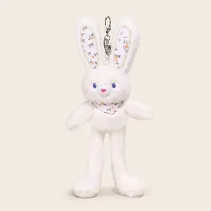 Cute Rabbit Plush Keychain 12 Inches Changeable Posture Bunny Bag Charm for Women Men with Lobster Clasp and Metal Ring Perfect Gift Idea