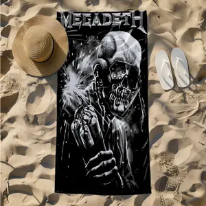 1 piece Classic album cover designs of the band Megadeth themed beach towel - Modern-style all-season flannel blanket, suitable for sofas and beds, super soft and comfortable, digitally printed pattern, 100% polyester material, machine washable
