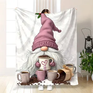 Cozy Coffee Gnome Flannel Blanket - Soft, Warm Throw with Whimsical Gnome & Bean Design, Perfect for All Seasons, Ideal Gift for Coffee Lovers, Gnome Blanket Blanket, Bed Blanket, Christmas Blanket, Bed Blanket, Christmas
