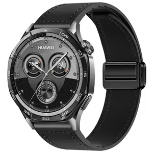 Suitable for Huawei Watch5 watch strap with two-section magnetic buckle, silicone and leather strap, Samsung Watch7 strap