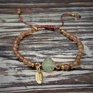 Green Crystal Petite Bracelet – Adjustable Silk Cord for Subtle Elegance