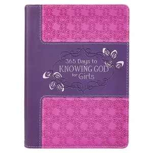 365 Days to Knowing God for Girls Devotional LuxLeather Edition Faux Leather Flexcover Bound with Purple Patchwork Silver Foil Title