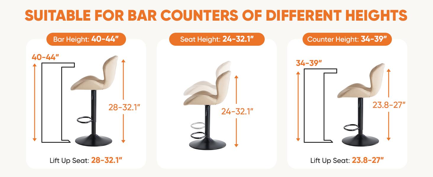 Bar Stools, Modern Swivel Bar Chairs, Adjustable Fabric Upholstered Barstools Counter Height with Backrest for Bar, Kitchen Island, Dining Room