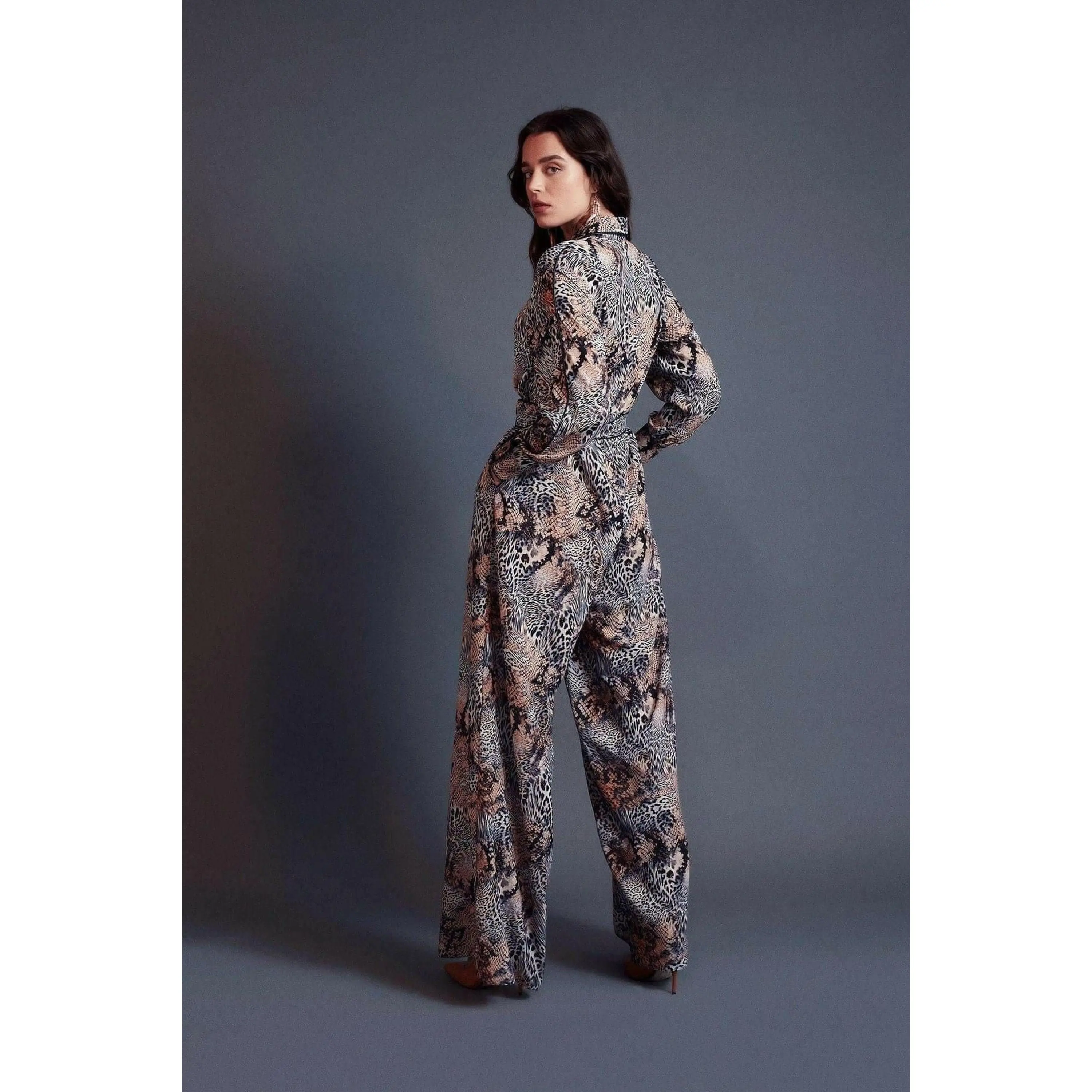 Ella Leather Piped Leopard Print Jumpsuit - Modest Rompers