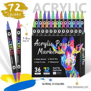 24/48/72 Color Dual-Tip Acrylic Paint Markers Set, Waterproof, Quick-Dry Marker Pen for Rock Painting, Canvas, Wood, Glass, Stone & DIY Crafts, Perfect Easter Egg Decorating Kit & Christmas Gift for Kids and Adults