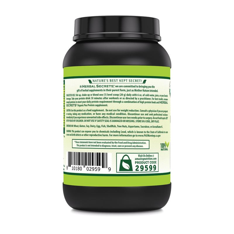 Herbal Secrets USDA Organic Pea Protein Powder | 2 Lb. | 17 Grams Protein per Serving | 34 Servings | Non-GMO | Gluten-Free | Made in USA