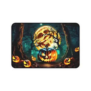 Haunted Forest Desk Mat, Pumpkin Patch Work Mat, Fall Mousepad, Autumn Office Decor, Halloween Desk Accessory