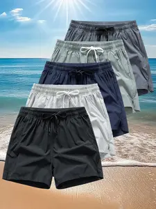 Men's Summer Solid Color Casual Shorts, Soft Comfortable Sweat-Wicking Breathable Fabric, Fitted Style Perfect for Summer Wear, Casual Athletic Shorts, Casual Streetwear Shorts, Daily Casual Shorts