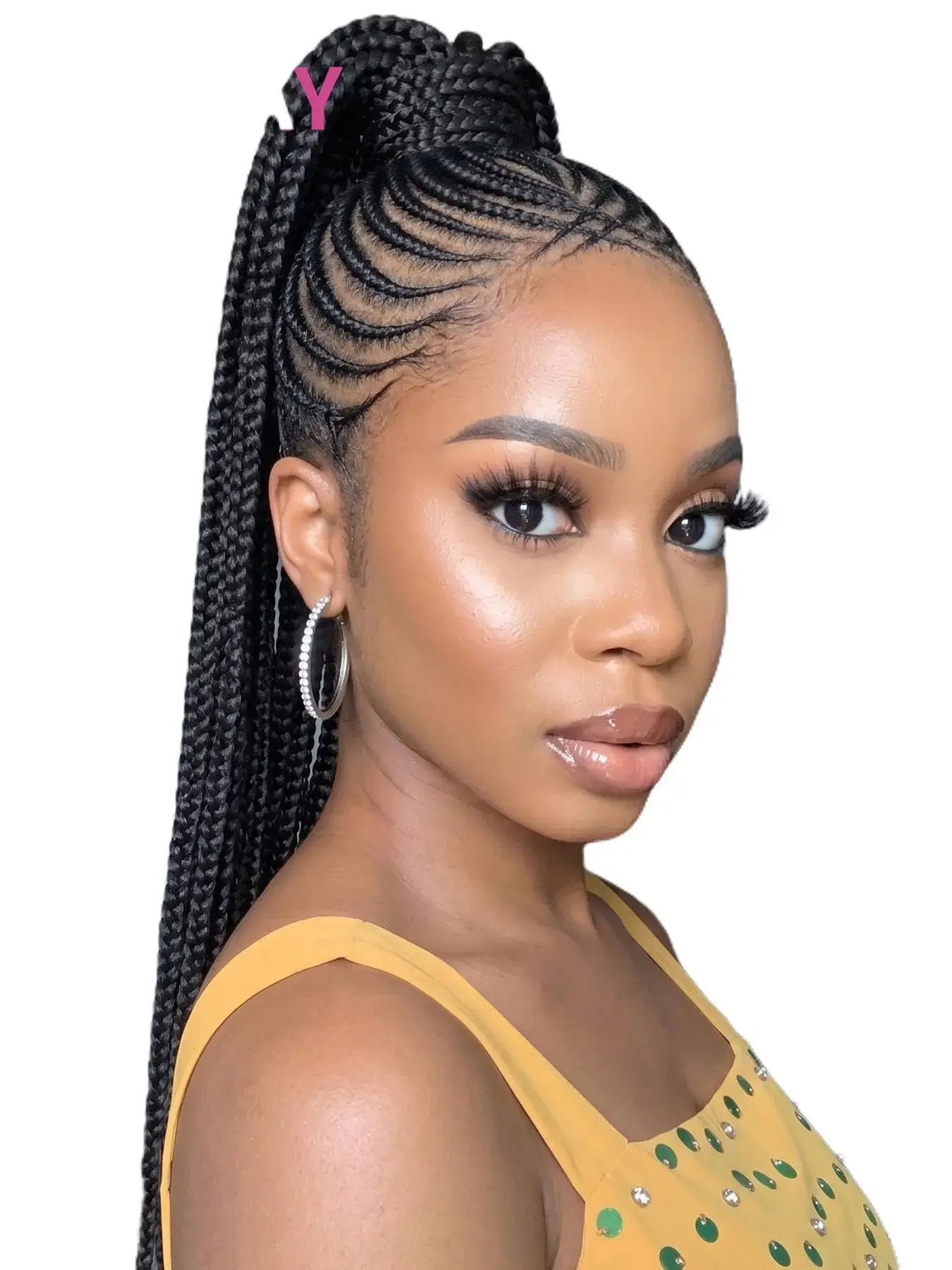 Updo Ponytail Braided Wig for Women Fulani Tribal Braided Ponytail Wig Cornrow Box Braided Wigs Synthetic Full Lace Wigs 30" High Ponytail Braids Wig Handmade Knotless Box Braids For Black Women