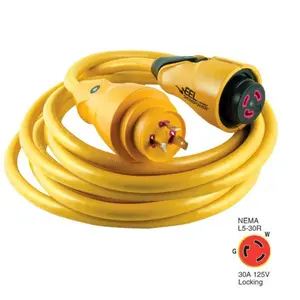 212 MAIN EEL 30A 125V Shore Power Light Cable Wire - 50 in. Yellow, Waterproof, 1-Hand Twist-Lock Cordset