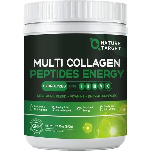 NATURE TARGET Collagen Powder for Women, Multi Collagen Peptides with Multivitamin & Digestive Enzyme Energy Blend, Supports Skin Hair, Nail & Joint, Non-GMO, 35 Servings