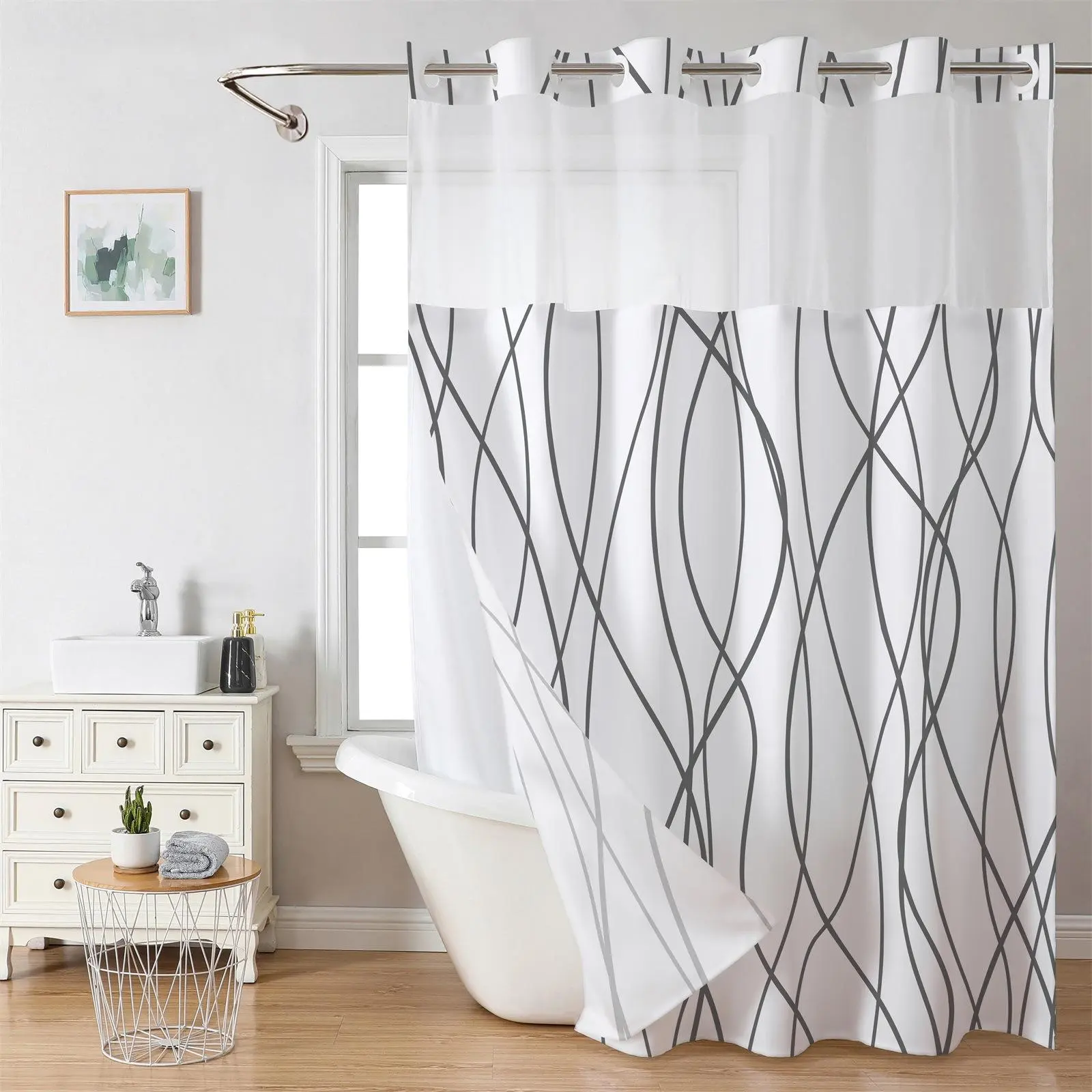 Double Layer Waterproof Shower Curtain, 1 Count Removable Shower Curtain with Snaps, Bathroom Supplies Shower Curtain, Shower Curtain Liner, Bathroom Accessory, Bath Curtains Shower