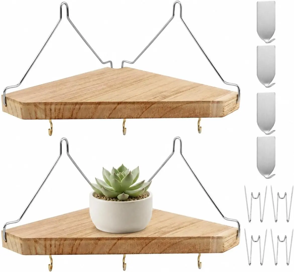 Fabric & Wooden Triangular Wall Cubicle Corner Shelf with Hooks and Hangers, Cubicle Organizer Storage Partition Shelf for Office Dorm Apartment
