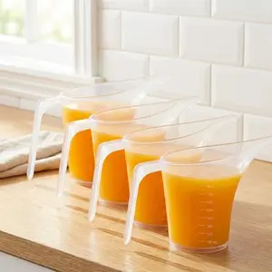 4 Pack Plastic Funnel Pitcher,Measuring Cup with Long Spout,Large Capacity Easy Pour Cup,Perfect for Bakeware Mold,Oils,Watering Plants(1000ml)