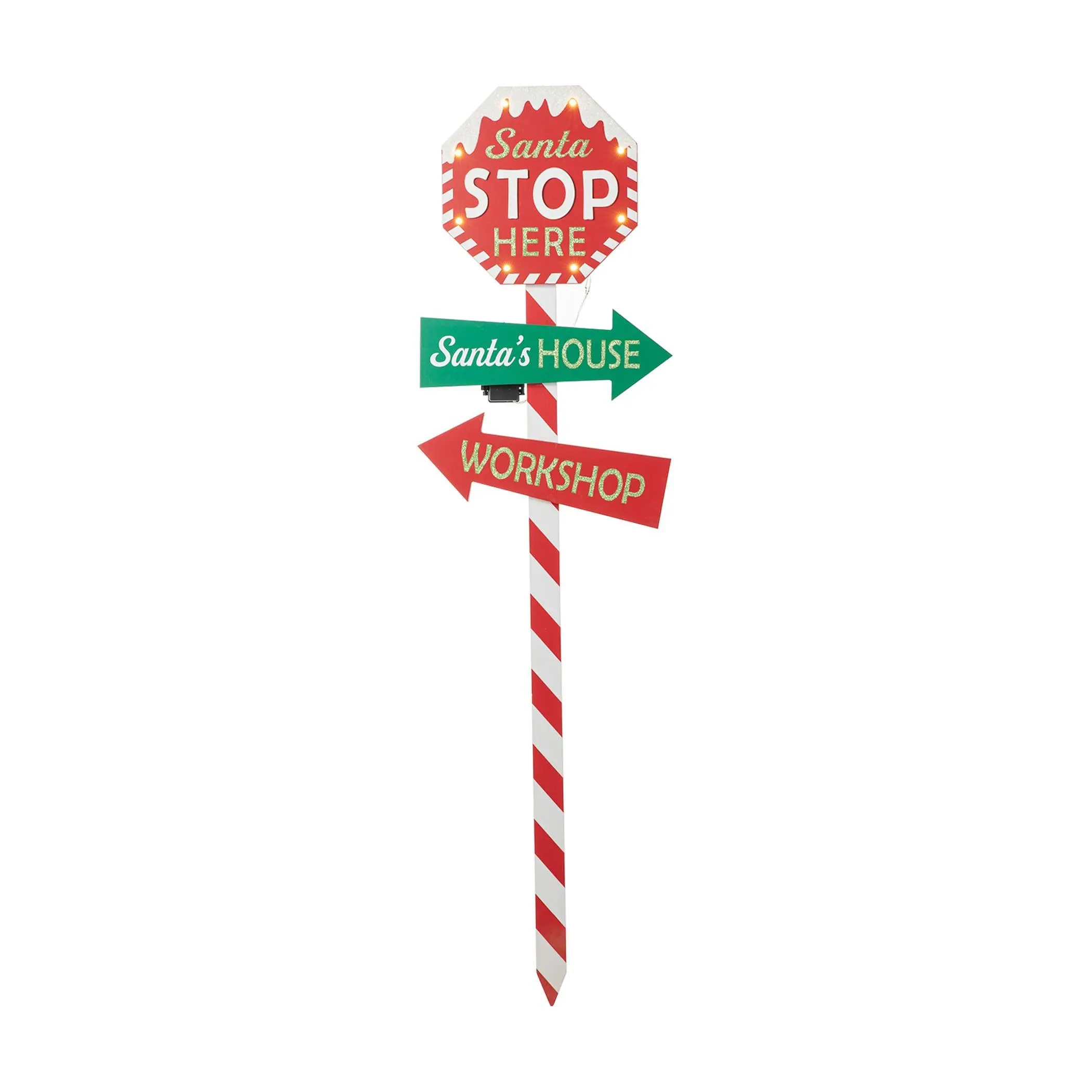 Glitzhome 41.75"H Lighted Wooden "Santa Stop He re" Yard Stake