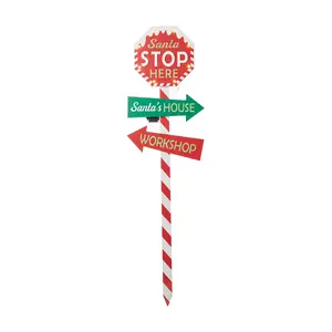 Glitzhome 41.75"H Lighted Wooden "Santa Stop He re" Yard Stake
