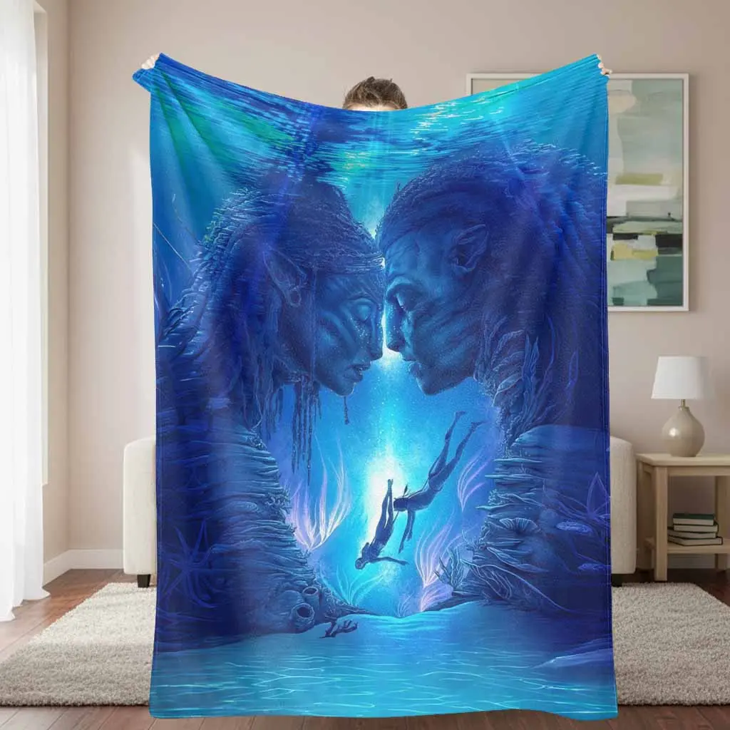 Avatar Themed Custom Flannel Blanket - Fluffy Angel Aqua Art Graphic, Soft Breathable All-Season Lightweight Throw, Ideal for Sofa Snuggling & Travel, Romantic Couple Gift, Soft Breathable Blanket