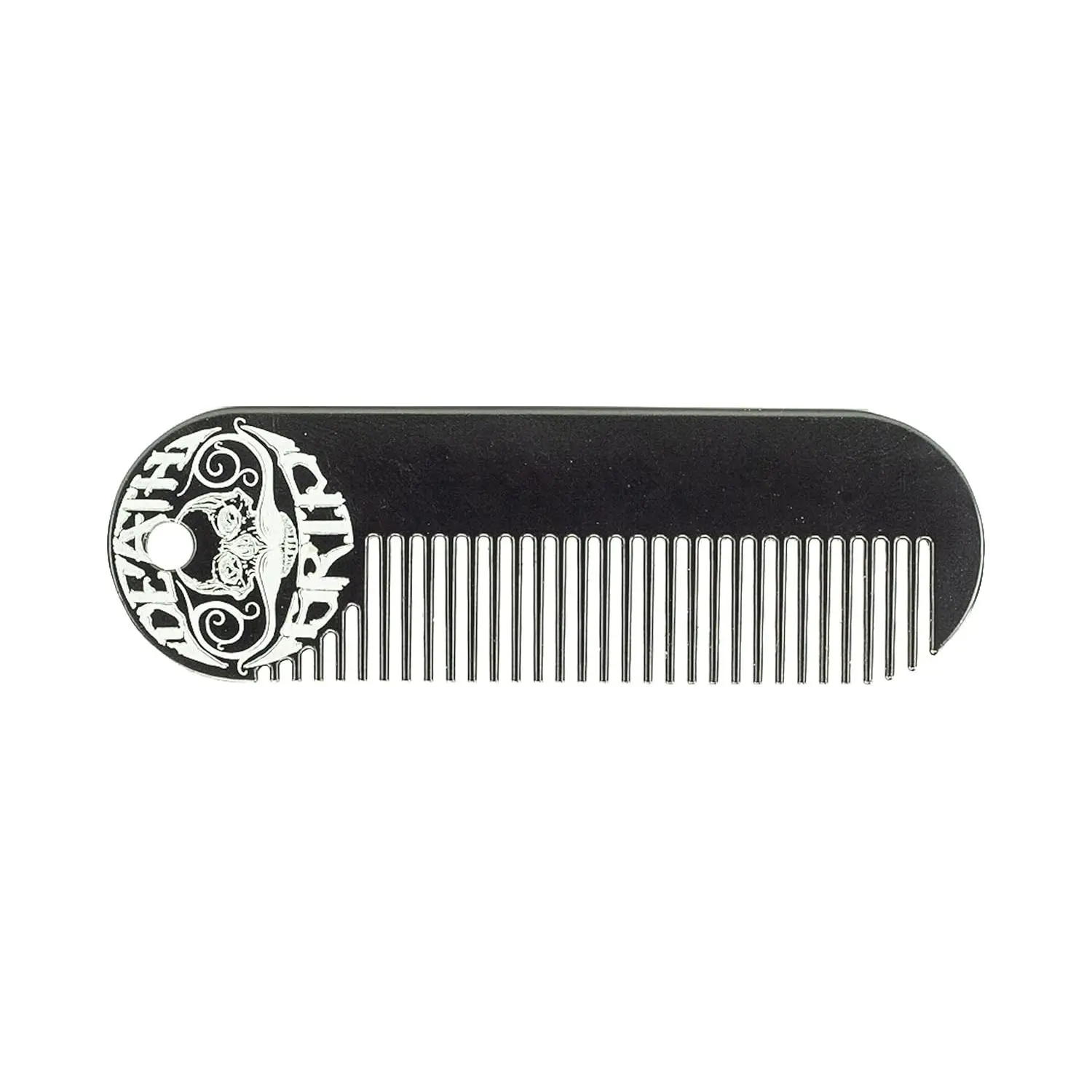 Beard and Mustache Comb Keychain, Small Fine Tooth Metal Pocket Tool for Men's Daily Grooming, Powder Coated Black - 3.25 x 1 Inch