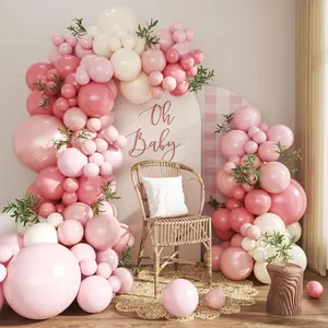 Dusty Pink 124Pcs Balloon Arch Garland Kit Includes Macaron Light Pink Sand White Balloons for Baby Shower Bridal Shower Wedding Birthday Party Decorations
