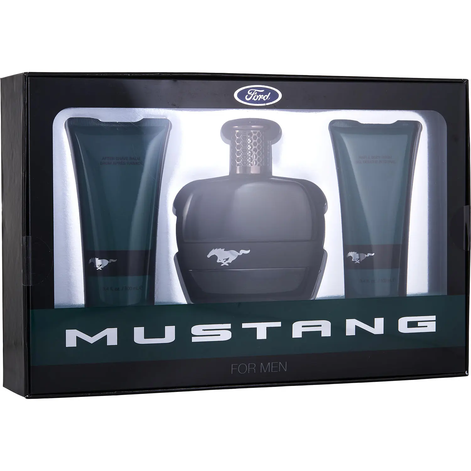 Ford Mustang Green Set-Edt Spray 3.4 Oz & Aftershave Balm 3.4 Oz & Hair And Body Wash 3.4 Oz For Men