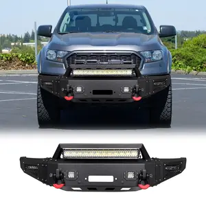 TIOYAR Black Texture Steel Front Bumper for 2019-2023 Ford Ranger, with Winch Plate, 2 D-Rings, LED Lights - Boosts Off-Road Capabilities, Enhances Style and Functionality, Improves Visibility, Adds Versatility