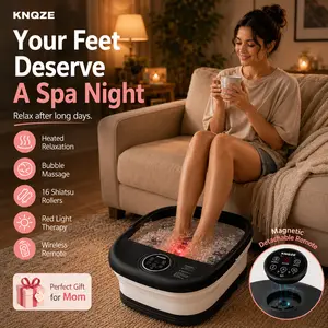KNQZE Foldable Heated Foot Spa Bath Massager with Bubble Massage, 16 Shiatsu Rollers, Red Light, Pumice Stone & Magnetic Remote