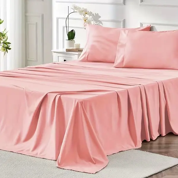 Queen 4 Piece Luxury Bed Sheet Set, Soft Breathable Microfiber Sheets with 14 Inch Deep Pocket, Flat Sheet, Fitted Sheet & 2 Pillowcases