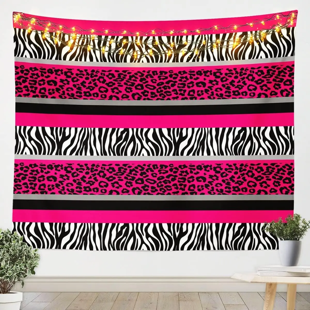 Feelyou Soft Stripe-Leopard Animal Print Tapestry Wall Art - 59x82in Lightweight Home Bedroom Decor, Modern Stripe Design Living Room Decorations, Unique Room Decor for Brightening House Needs