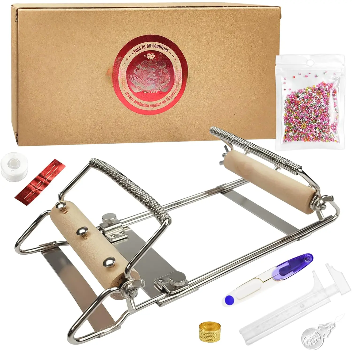 Adjustable Bead Loom,Seed Bead Loom Kit Includes Thread,Beading , 8000 Grains Czech Beads,Calipers, Thimble,Yarn  for Adults Kit,Bracelet Making Kit