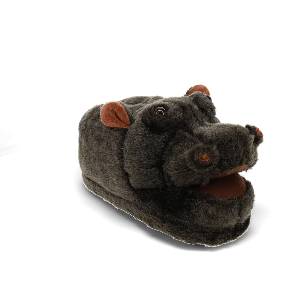 Hippo Slippers - Thick Memory Foam Footbed, Sturdy Rubber Soles, Non-Skid Bottoms, Plush Velvety Material, 100% Breathable Polyester, Embroidered Details