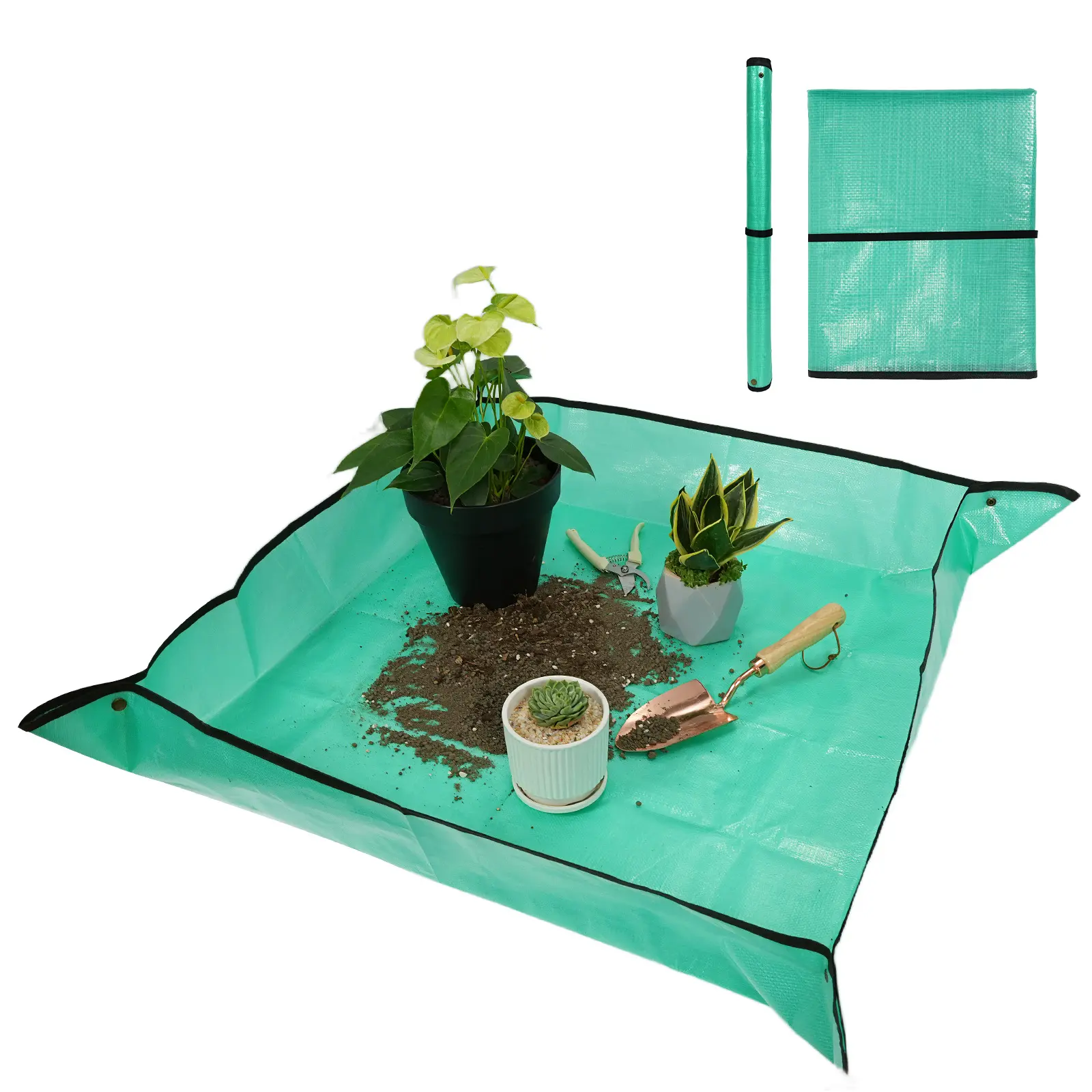 Bamworld Plant & Repotting Mat - Waterproof Oxford Cloth Table/Floor Pad, Folding Roll Multi-Size Mats, Copper Corners, Soil Protection, Easy Clean Quick Dry Convenient Helper, Flower Shape-29.5x29.5in for Indoor/Garden Use
