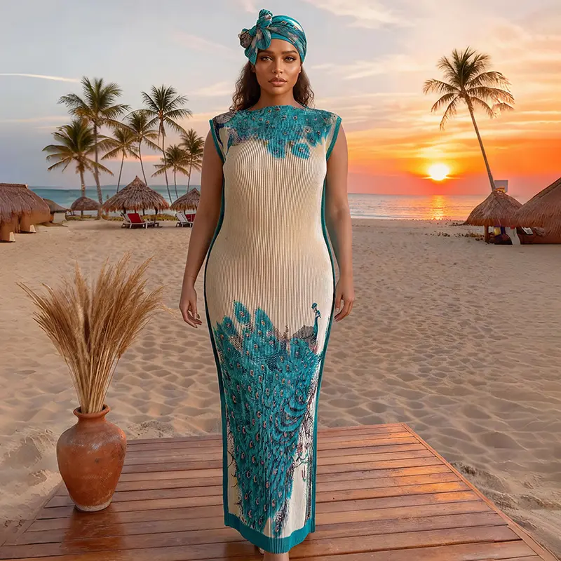 Women's Elegant Animal Print Long Dress Set, Slim-Fitting Muumuu Dress & Scarf, Beach Sun Protection Shawl, All Seasons Fashion