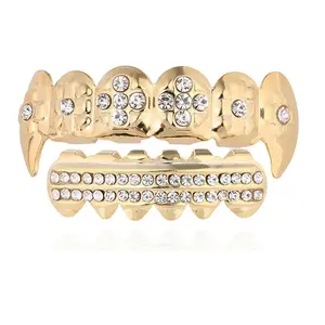 Hip hop braces grillz made of real gold with electroplating; hip hop gold braces; exaggerated diamond “teet” braces; men’s and women’s accessories; oral jewelry gift