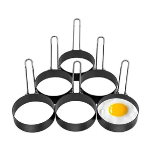 6 pcs stainless steel frying pan handle, non stick circular cooking mold, suitable for breakfast sandwiches, pancakes, fried eggs, potato cakes, hamburgers, suitable for family breakfast, meal preparation&camping scenes