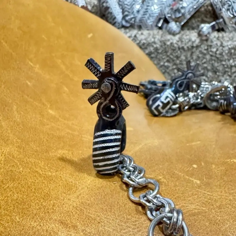 Silver and Blue Peacock Charro Spur Keychains, New Model