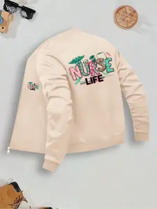 Medical Nurse Print Daily Wear Essential Womenswear Jacket, Coats, Outerwear, Zipper Design, Casual Fitted Long Sleeve, Letter Pattern, Pocket Detail, Fall & Winter