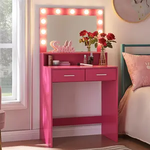 Makeup Vanity Table with Mirror and Lights, Vanity Desk with Large Drawer, 3 Lighting Modes, Adjustable Brightness (54.3'' H x 27.7'' W x 15.7'' D)