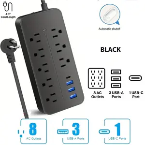 Surge Protector Power Strip 8 AC Outlets 4 USB (1 USB C), 4FT Extension Cord, 1700J Surge Protection, Overload & Overcurrent Safety, 13A 1625W for US Home Use