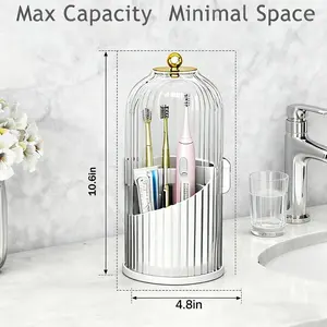 Toothbrush Holders with Cover, Rotating Electric Toothbrush and Toothpaste Holder for Bathroom Countertop, 3 Slots Transparent Makeup Brushes Organizer for Vanity Dresser Bathroom & Office Makeup Brushes Holder, Beauty Organiser