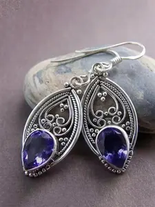 Vintage Artificial Crystal Decor Dangle Teardrop Earrings (1 Pair), Texture Metal Design Drop Earrings for Women, Fashion Jewelry for Party, Daily Clothing Decor