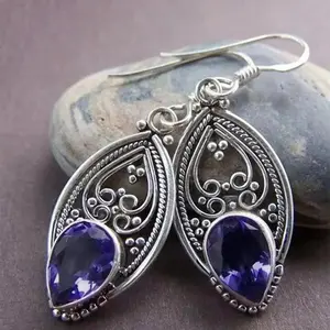 Vintage Artificial Crystal Decor Dangle Earrings (1 Pair), Texture Metal Design Drop Earrings for Women, Fashion Jewelry for Party, Daily Clothing Decor