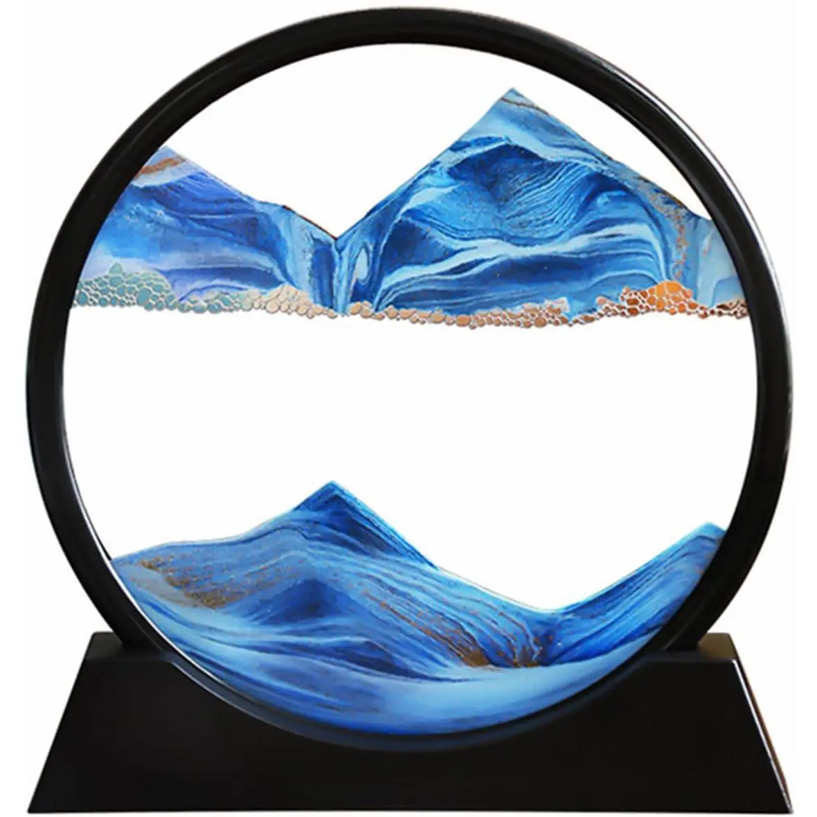 Moving Sand Art Picture Quicksand Painting Round Glass Sandscapes 3D Deep Sea Art 7 inch for Living Room Decoration & Office Desk Deco Calming & Relax
