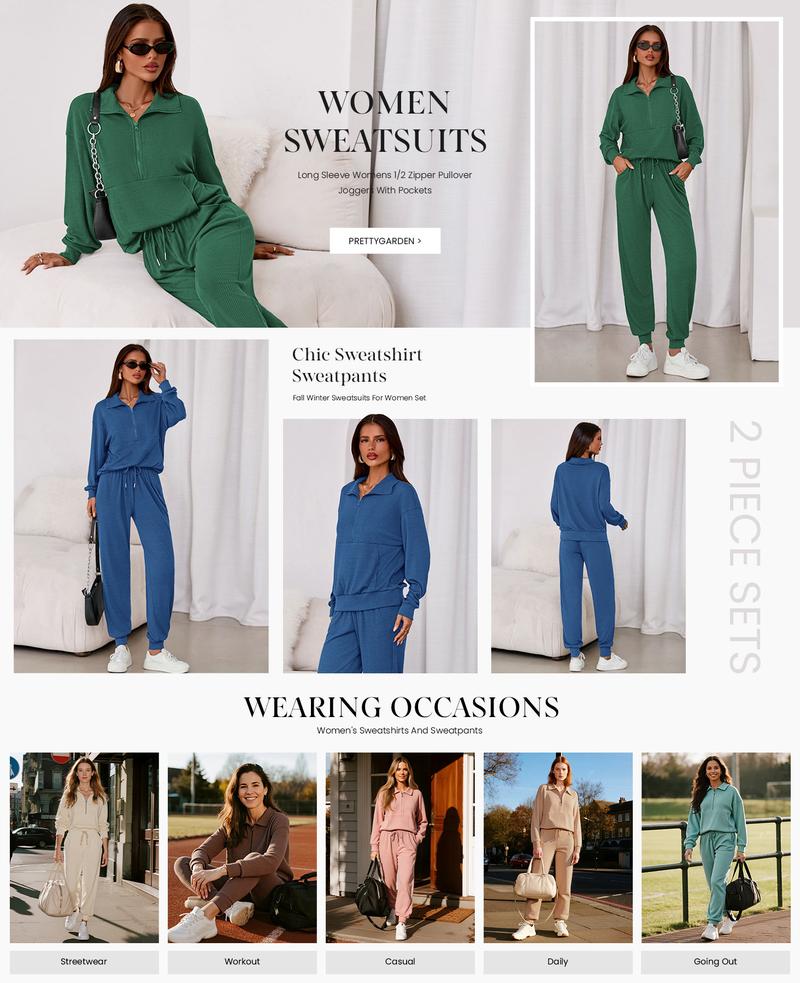 PRETTYGARDEN Women's 2-Piece Sweatpants Set Long Sleeve Half Zip Pullover Sweatshirt & Joggers Pants Comfy Outfits Soft Tracksuit for Yoga Gym Activewear with Front Pocket & Elastic Waistband - Sweatsuit Loose PRETTYGARDEN Women's 2-Piece Sweatpants Set Long Sleeve Half Zip Pullover Sweatshirt & Joggers Pants Comfy Outfits Soft Tracksuit for Yoga Gym Activewear with Front Pocket & Elastic Waistband - Sweatsuit Loose